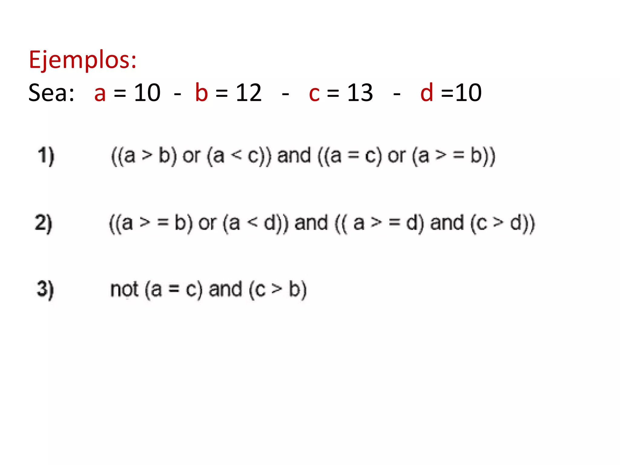 Ejemplos:
Sea: a = 10 - b = 12 - c = 13 - d =10
 