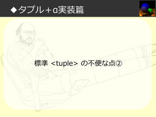 ◆タプル＋α実装篇

標準 <tuple> の不便な点②

 