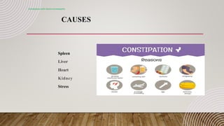 CAUSES
Constipation with electro-homeopathy
Spleen
Liver
Heart
Kidney
Stress
 