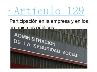 ·Artículo 129 Participación en la empresa y en los organismos públicos 