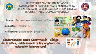 UNIVERSIDAD CENTRAL DEL ECUADOR
FACULTAD DE FILOSOFÍA, LETRAS Y CIENCIAS DE LA
EDUCACIÓN CARRERA DE PEDAGOGÍA DE LAS CIENCIAS
EXPERIMENTALES QUÍMICA Y BIOLOGÍA
 