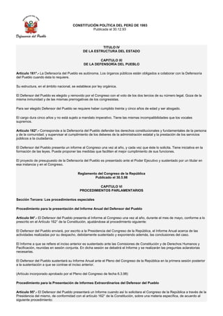CONSTITUCIÓN POLÍTICA DEL PERÚ DE 1993
Publicada el 30.12.93
TITULO IV
DE LA ESTRUCTURA DEL ESTADO
CAPITULO XI
DE LA DEFEN...