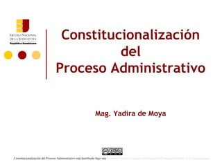 Constitucionalización
del
Proceso Administrativo
Mag. Yadira de Moya
Constitucionalización del Proceso Administrativo está distribuido bajo una Licencia Creative Commons Atribución-NoComercial-SinDerivar 4.0 Internacional.
 