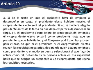 Articulo 143.No será senador o representante en el Congreso, ni compromisario para elegir presidente y vicepresidente, ni desempeñará cargo civil o militar alguno, bajo la autoridad de los Estados Unidos o de cualquier estado, quien, habiendo jurado previamente defender la Constitución de los Estados Unidos, como miembro del Congreso, como funcionario de los Estados Unidos o como miembro de una Asamblea Legislativa de cualquier estado o como funcionario ejecutivo o judicial del mismo, haya tomado parte en alguna insurrección o rebelión contra los Estados Unidos, o haya suministrado ayuda o facilidades a sus enemigos. Pero el Congreso, por el voto de dos terceras partes de cada Cámara, podrá dispensar tal incapacidad. 