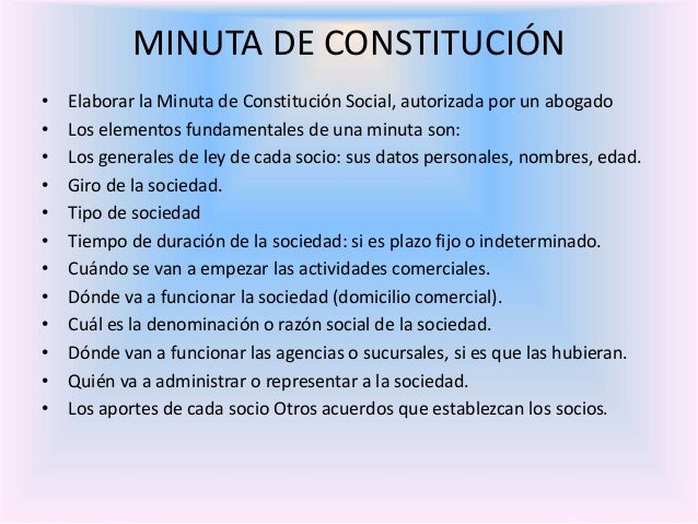 Resultado de imagen para que es una minuta de  constitucion