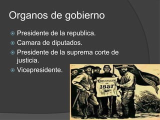 Organos de gobierno
 Presidente de la republica.
 Camara de diputados.
 Presidente de la suprema corte de
justicia.
 Vicepresidente.
 
