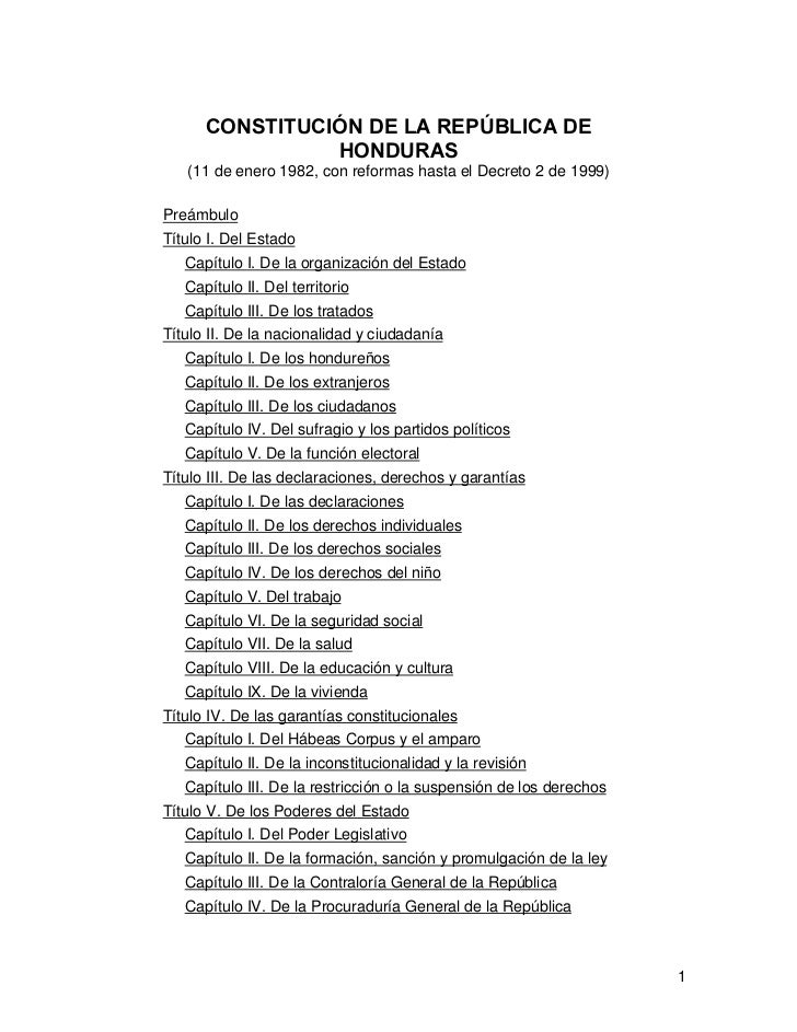 Constitucion politica de la republica de honduras 1982 con 