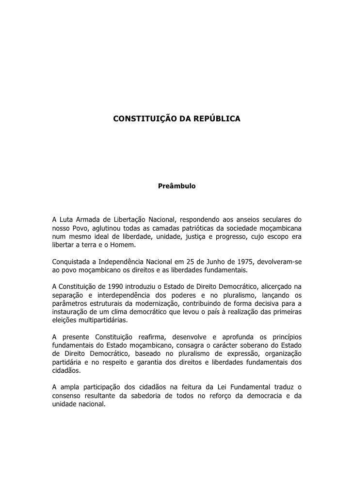 CONSTITUIÃ‡ÃƒO DA REPÃšBLICA                                 PreÃ¢mbuloA Luta Armada de LibertaÃ§Ã£o Nacional, respondendo aos a...