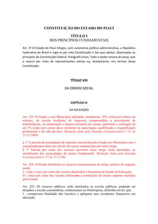 Constituição do estado do piauí só o início e a educação | DOCX