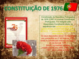 CARTA CONSTITUCIONAL de 1826A Carta Constitucional da Monarquia Portuguesa de 1826 foi a segunda Constituição Portuguesa. Teve o nome de Carta Constitucional por ter sido outorgada pelo rei D. Pedro IV (D. Pedro I do Brasil) e não redigida e votada por Cortes Constituintes eleitas pela Nação, tal como sucedera com a anterior Constituição de 1822.