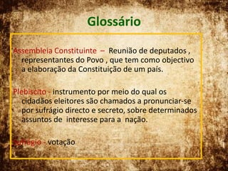 CONSTITUIÇÃO de 1976Constituição da República Portuguesa de 1976 (CRP) é a actual Constituição Portuguesa. Foi redigida pela Assembleia Constituinte eleita na sequência das primeiras eleições gerais livres no país em 25 de Abril de 1975, 1.º aniversário da Revolução dos Cravos. Os seus deputados deram os trabalhos por concluídos em 2 de Abril de 1976, tendo a Constituição entrado em vigor a 25 de Abril de 1976.Sofreu sucessivas revisões constitucionais em 1982, 1989, 1992, 1997, 2001 , 2004 e 2005.