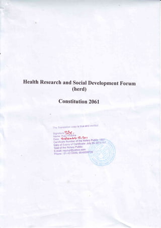 HealthResearch
             and socialDevelopment
                                 Forum
                (herd)

           Constitution2061
 
