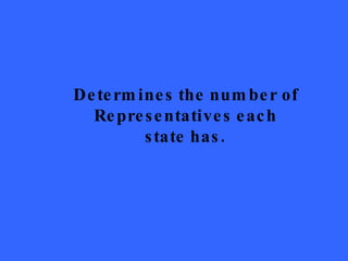 Determines the number of Representatives each state has. 
