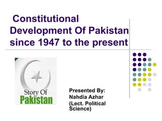Constitutional
Development Of Pakistan
since 1947 to the present
Presented By:
Nahdia Azhar
(Lect. Political
Science)
 