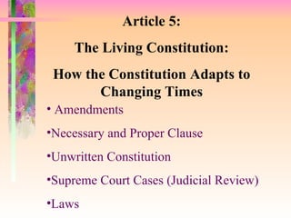 Article 5:  The Living Constitution: How the Constitution Adapts to Changing Times ,[object Object],[object Object],[object Object],[object Object],[object Object]