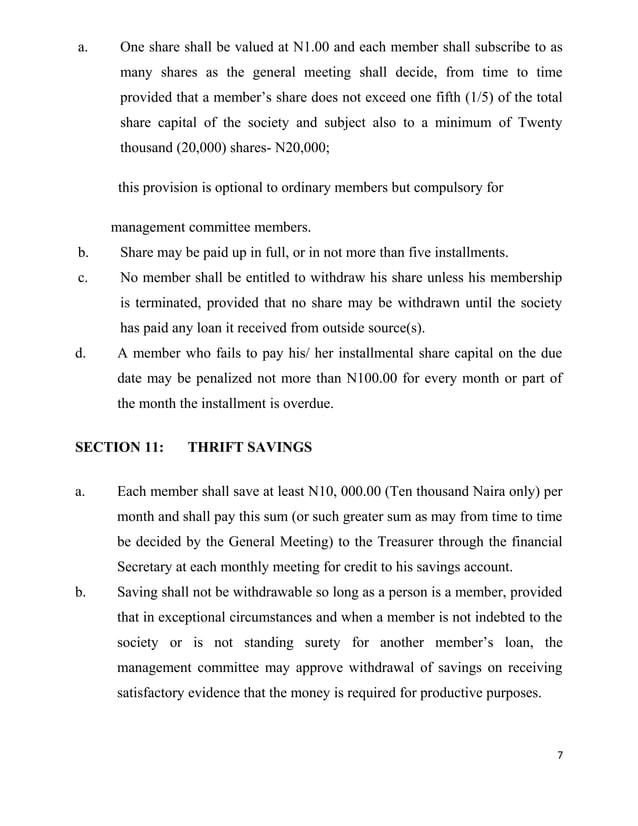 Constitution of cashville multi purpose cooperative society limited