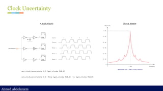 Ahmed Abdelazeem
Ahmed Abdelazeem
Clock Uncertainty
Clock Skew Clock Jitter
 