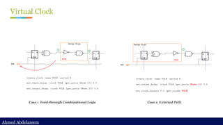 Ahmed Abdelazeem
Ahmed Abdelazeem
Virtual Clock
Case 1 Feed-through Combinational Logic Case 2 External Path
 