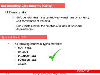 Data Constrain Examples Constraints constraints of oracle data base management systems | PPT