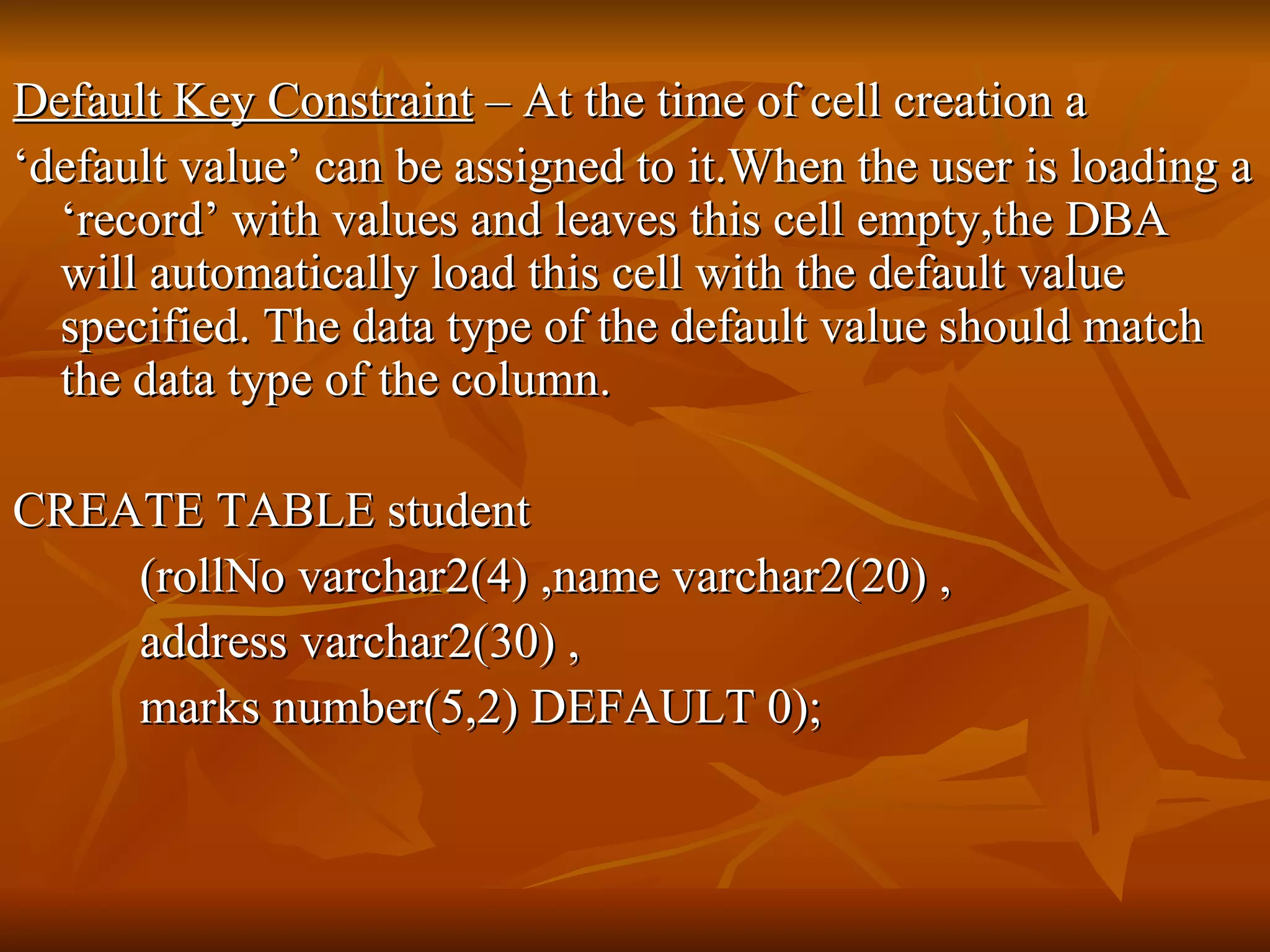 Constraints In Sql | PPT