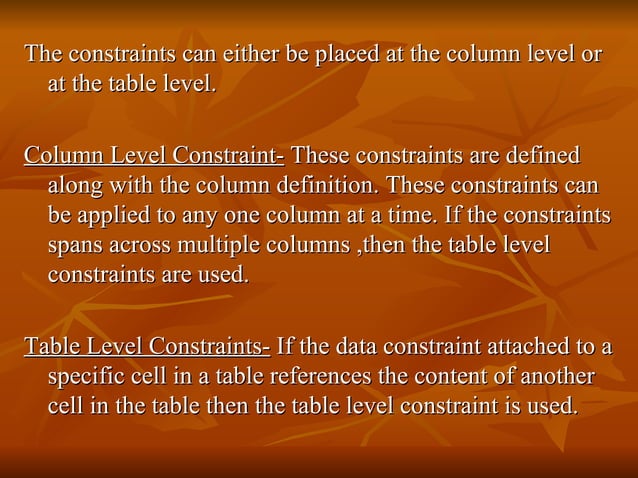 Constraints In Sql | PPT