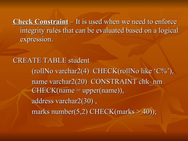 Constraints In Sql | PPT