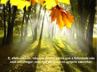 Texto Matriz E, efetivamente, não nos damos conta que a felicidade não está em chegar, mas que ela mora no próprio caminhar. 