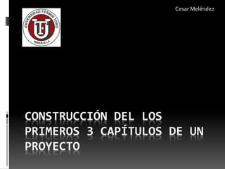 CONSTRUCCIÓN DEL LOS
PRIMEROS 3 CAPÍTULOS DE UN
PROYECTO
Cesar Meléndez
 