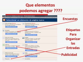 Que elementos podemos agregar ???? Encuestas Etiquetas Para Organizar las Entradas Publicidad 