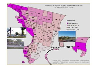 Fuente: IPEC. Elaboración propia en base a los datos del
cuadro 6.1: Población por sexo, por grupos de edad, según
vecinal, año 2001.
 