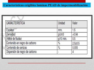 Características exigibles laminas PEAD de impermeabilización
 