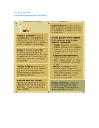 Anclajes y fijaciones
http://issuu.com/legissa/docs/anclajes/1?e=0
 