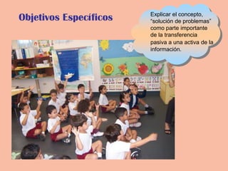 Objetivos Específicos Explicar el concepto,
“solución de problemas”
como parte importante
de la transferencia
pasiva a una activa de la
información.
 