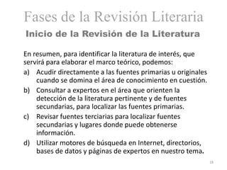 Fases de la Revisión Literaria
Inicio de la Revisión de la Literatura

En resumen, para identificar la literatura de inter...