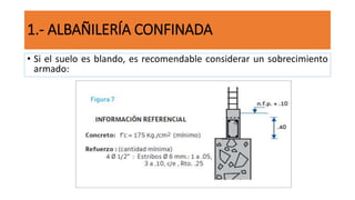 • Si el suelo es blando, es recomendable considerar un sobrecimiento
armado:
1.- ALBAÑILERÍA CONFINADA
 