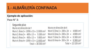 Ejemplo de aplicación:
Paso N° 3:
1.- ALBAÑILERÍA CONFINADA
 