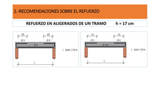 REFUERZO EN ALIGERADOS DE UN TRAMO h = 17 cm
2.-RECOMENDACIONES SOBRE EL REFUERZO
 