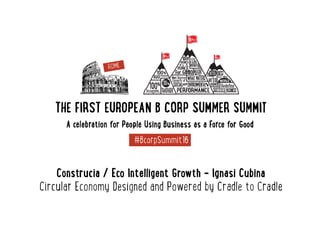 THE FIRST EUROPEAN B CORP SUMMER SUMMIT
A celebration for People Using Business as a Force for Good
#BcorpSummit16
Construcia / Eco Intelligent Growth - Ignasi Cubina 
Circular Economy Designed and Powered by Cradle to Cradle
 