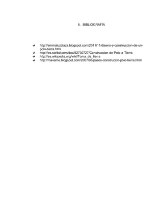 6. BIBLIOGRAFÍA




http://emmaluzdiazs.blogspot.com/2011/11/diseno-y-construccion-de-un-
polo-tierra.html
http://es.scribd.com/doc/52730727/Construccion-de-Polo-a-Tierra
http://es.wikipedia.org/wiki/Toma_de_tierra
http://mavame.blogspot.com/2007/06/pasos-construccin-polo-tierra.html
 