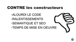 ALOURDI LE CODE
RALENTISSEMENTS
SEMANTIQUE ET SEO
TEMPS DE MISE EN OEUVRE
 