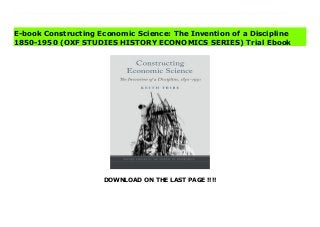 DOWNLOAD ON THE LAST PAGE !!!!
Download Here https://ebooklibrary.solutionsforyou.space/?book=0190491744 An accessible account of the role of the modern university in the creation of economics During the late nineteenth century concerns about international commercial rivalry were often expressed in terms of national provision for training and education, and the role of universities in such provision. It was in this context that the modern university discipline of economics emerged. Thefirst undergraduate economics program was inaugurated in Cambridge in 1903 but this was merely a starting point.Constructing Economic Science charts the path through commercial education to the discipline of economics and the creation of an economics curriculum that could then be replicated around the world. Rather than describing this transition epistemologically, as a process of theoretical creation, KeithTribe shows how the new science of economics was primarily an institutional creation of the modern university. He demonstrates how finance, student numbers, curricula, teaching, new media, the demands of employment, and more broadly, the international perception that industrializing economiesrequired a technically-skilled workforce, all played their part in shaping economics as we know it today. This study explains the conditions originally shaping the science of economics, providing in turn a foundation for an understanding of the way in which this new language transformed publicpolicy. Read Online PDF Constructing Economic Science: The Invention of a Discipline 1850-1950 (OXF STUDIES HISTORY ECONOMICS SERIES) Download PDF Constructing Economic Science: The Invention of a Discipline 1850-1950 (OXF STUDIES HISTORY ECONOMICS SERIES) Download Full PDF Constructing Economic Science: The Invention of a Discipline 1850-1950 (OXF STUDIES HISTORY ECONOMICS SERIES)
E-book Constructing Economic Science: The Invention of a Discipline
1850-1950 (OXF STUDIES HISTORY ECONOMICS SERIES) Trial Ebook
 