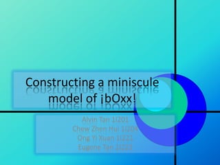 Constructing a miniscule
   model of ¡bOxx!
          Alvin Tan 1I201
        Chew Zhen Hui 1I204
         Ong Yi Xuan 1I221
         Eugene Tan 1I223
 
