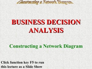 Constructing a Network Diagram BUSINESS DECISION ANALYSIS Constructing a Network Diagram Click function key F5 to run this lecture as a Slide Show 