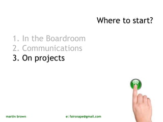 Where to start? 1. In the Boardroom 2. Communications 3. On projects 