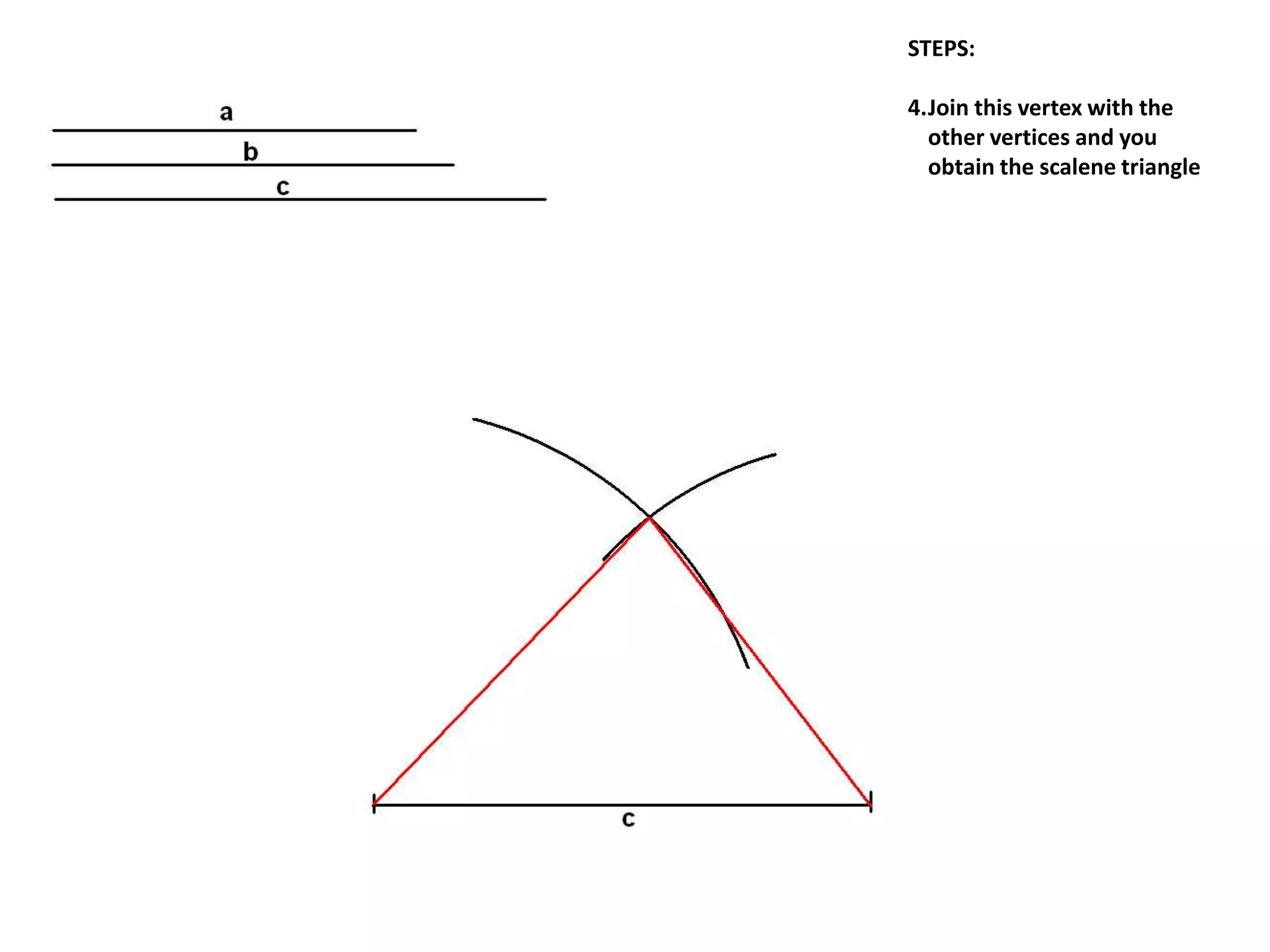 STEPS:
4.Join this vertex with the
other vertices and you
obtain the scalene triangle
 