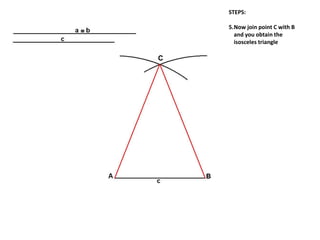 C
STEPS:
5.Now join point C with B
and you obtain the
isosceles triangle
 