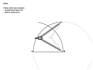 STEPS:
2.Now, center your compass
at point B and open it to
point A. Draw an arc
 