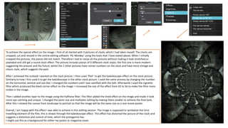 To achieve the special effect on the image: I first of all started with 3 pictures of clocks which I had taken myself. The clocks are
cropped, cut and resized in the online editing software ‘Pic Monkey’ using the tools that I have stated above. When I initially
cropped the pictures, the pieces did not match. Therefore I had to resize all the pictures without making it look stretched or
pixelated and still get a round clock effect. The picture includes pieces of 3 different clock styles, the first one is more modern
suggesting the present and the future, whilst the 2 other pictures have roman numbers on the clock and have more vintage and
classic style, which suggests the past.
After I achieved the outlook I wanted on the clock picture. I then used ‘Pixlr’ to get the kaleidoscope effect on the clock picture.
Similarly to how I first used it to get the kaleidoscope in the other clock picture. I used the same process by changing the number
on the horizontal, vertical and size dial. I changed the numbers until I was satisfied with the edit. Afterwards I used the vignette
filter which produced the black corner effect on the image. I increased the size of the effect from 50 to 56 to make the filter more
visible in the image.
Then I added another layer to the image using the halftone filter. This filter added the lined effect on the image and made it look
more eye catching and unique. I changed the point size and multiplier setting by making them smaller to achieve the final look.
After this I rotated the canvas from landscape to portrait so that the image will be the same size as a real movie poster.
Overall, I am happy with the effect I was able to achieve in this editing session. The image is supposed to symbolize the time
travelling element of the film, this is shown through the kaleidoscope effect. This effect has distorted the picture of the clock and
suggests a distortion and control of time, which the protagonist has.
I might use this as a background for either my poster or magazine cover.
 