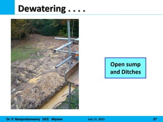 Dr. P. Nanjundaswamy SJCE Mysore July 15, 2015 37
Dewatering . . . .
Open sump
and Ditches
 