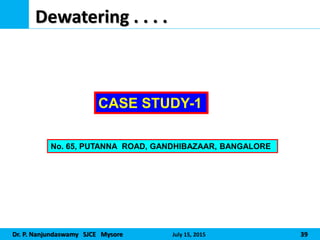 Dr. P. Nanjundaswamy SJCE Mysore July 15, 2015 39
Dewatering . . . .
CASE STUDY-1
No. 65, PUTANNA ROAD, GANDHIBAZAAR, BANGALORE
 